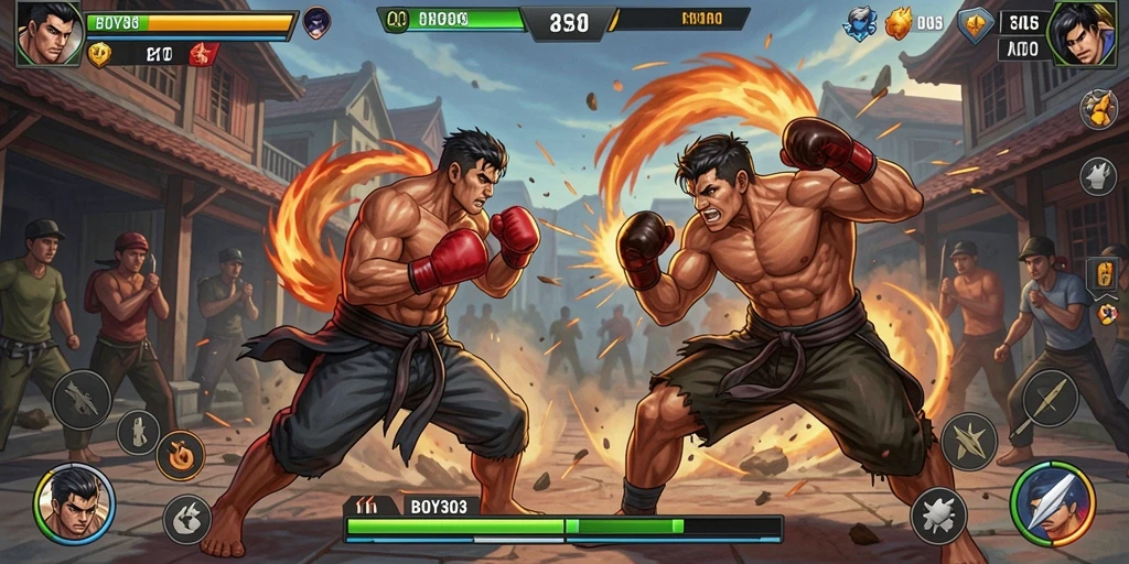Tampilan aksi mendebarkan dalam gameplay Fighting BOY303.