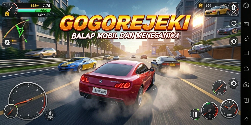 Tampilan gameplay balapan mobil yang mendebarkan dan penuh aksi.