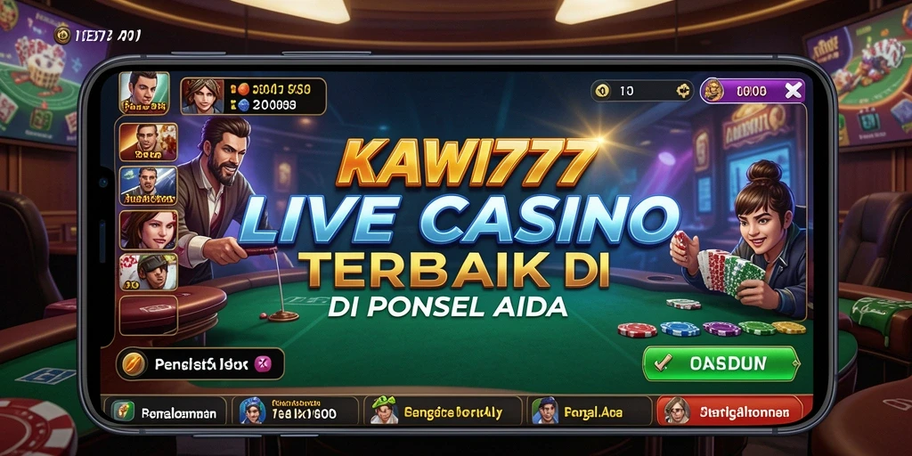 Screenshot utama KAWI777 menampilkan dealer profesional dan gameplay Live Casino yang mendebarkan.