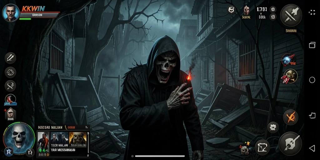 Screenshot KKWIN menunjukkan gameplay yang mengerikan dan atmosfer yang mencekam.